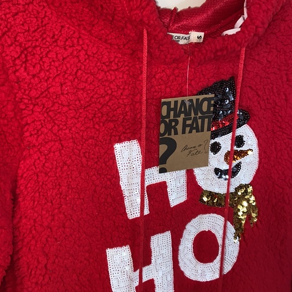 Chance or Fate Hooded Red Sherpa Christmas Sweater - Picture 2 of 4